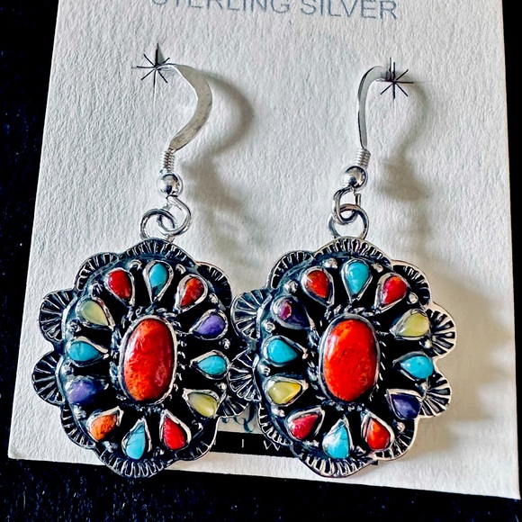 Genuine Multicolored Turquoise Gemstones Earrings in 925 Sterling Silver NWT - Picture 3 of 11